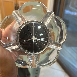 Daum Clear Crystal Floral Clock with Black Face